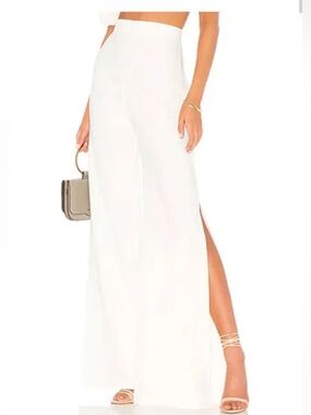 Nookie Belle High-Waist White Wide-Leg Slit Pants
